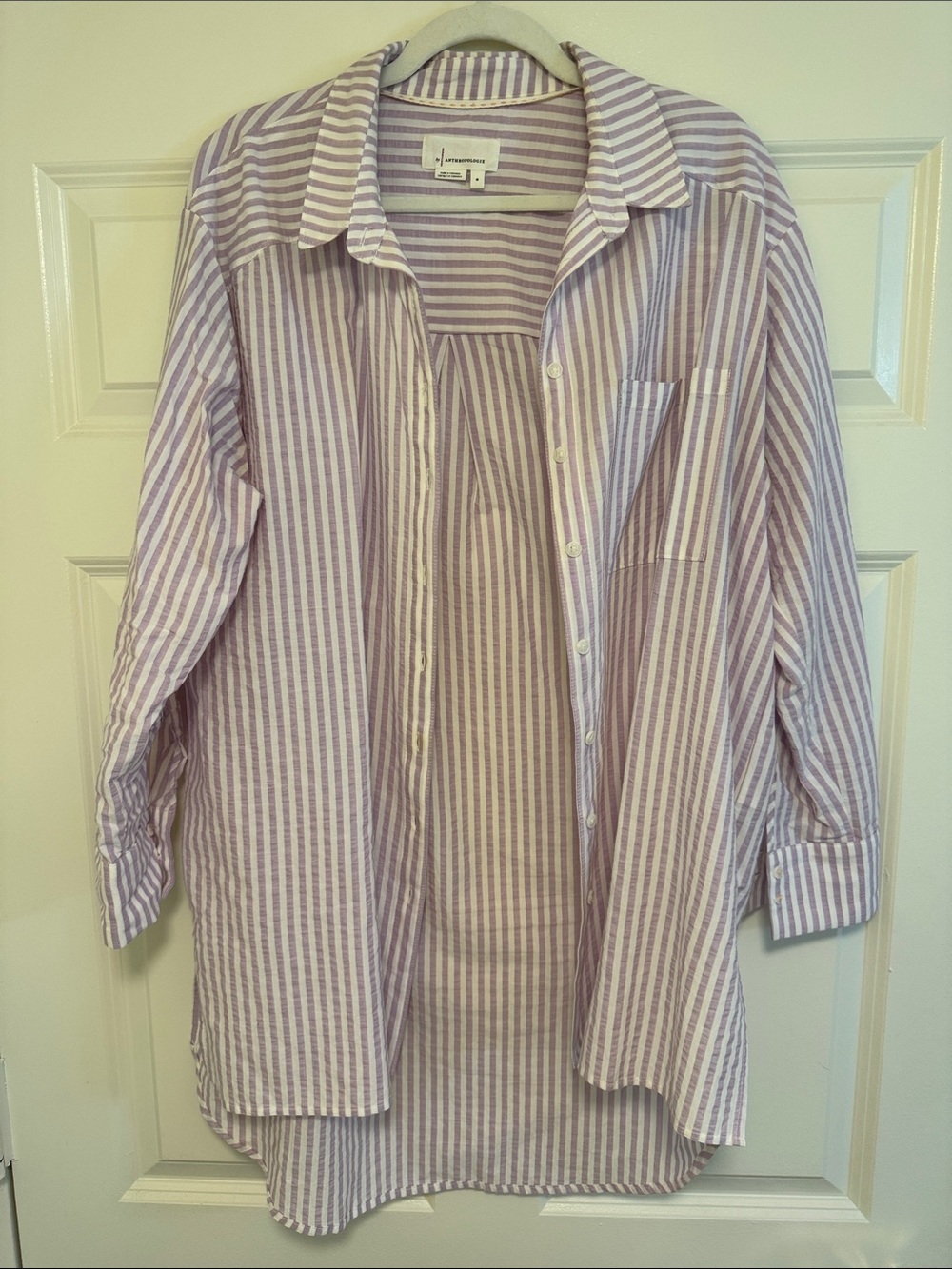 Anthropologie Lavender and White Striped Button-Down Shirt